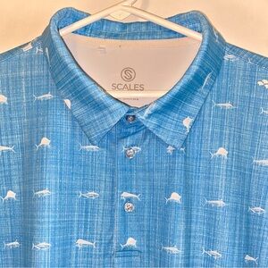SCALES ☆ Performance Stretch Polo Shirt ☆ Allover Fish Design